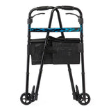 Medline Folding Trigger Walker with 5-inch wheels, front view.