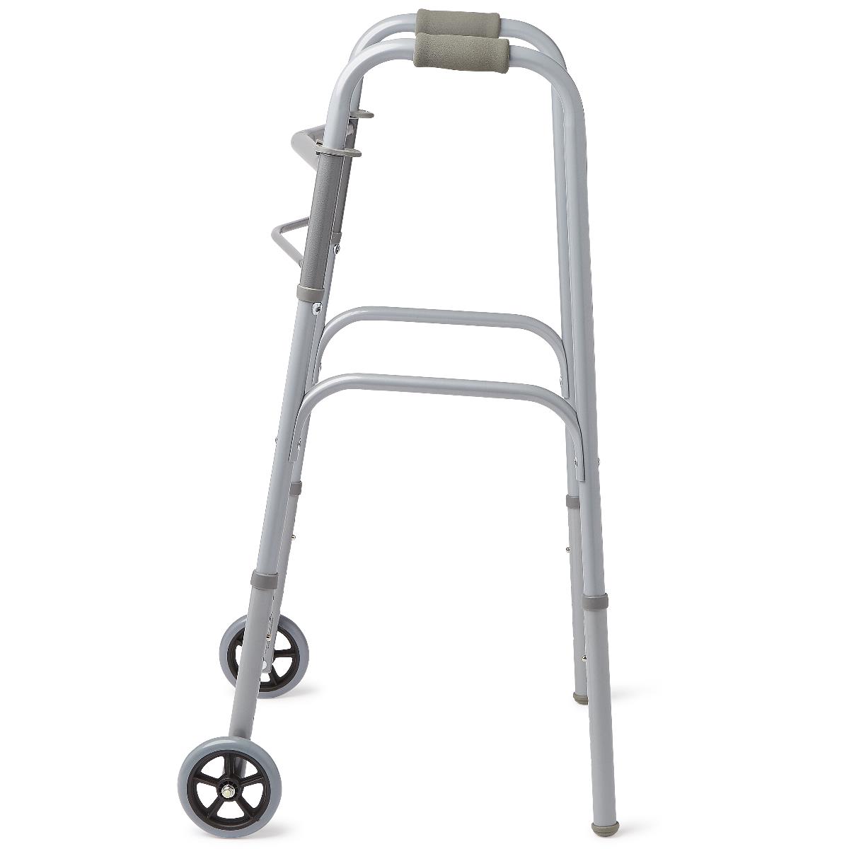 Medline Two-Button Folding Walker with Front Wheels