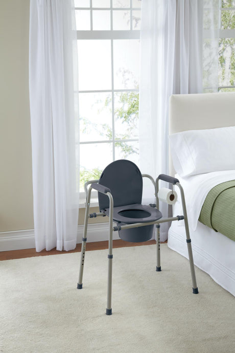 Knockdown Steel Bedside Commode With Microban