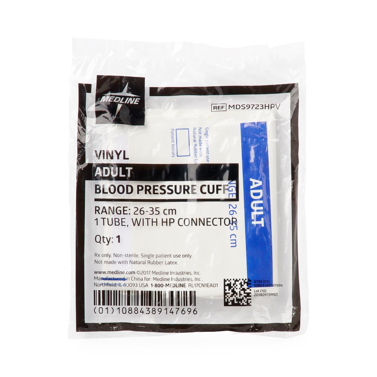 Medline Disposable Vinyl 1-Tube BP Cuffs with Bayonet Connector