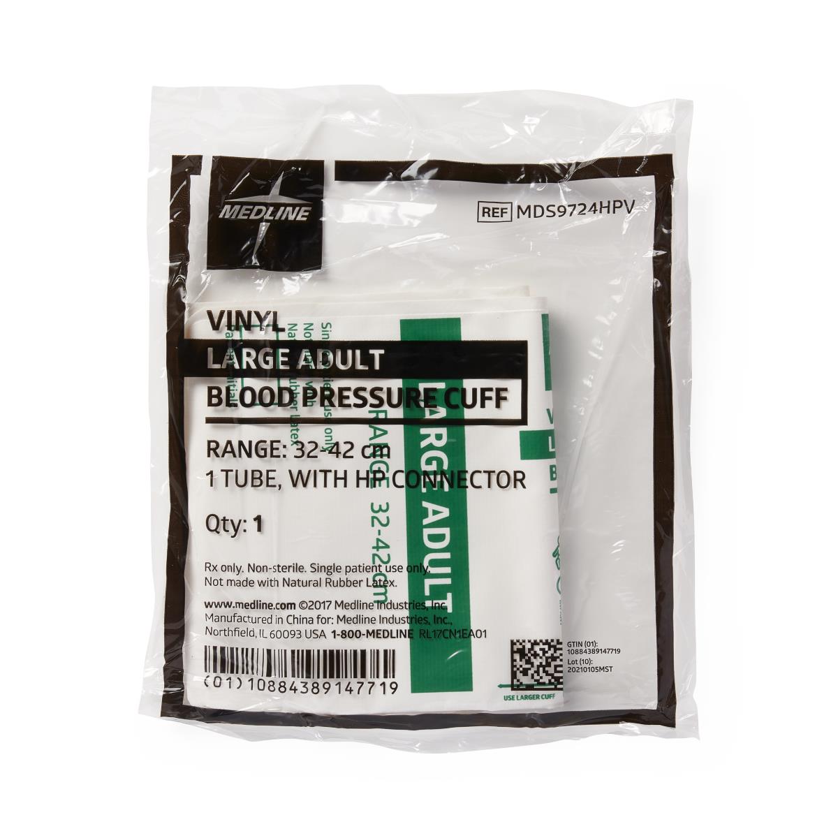 Medline Disposable Vinyl 1-Tube BP Cuffs with Bayonet Connector