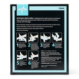 Optifoam Gentle Heel Silicone-faced Foam Dressing, packaging and product.