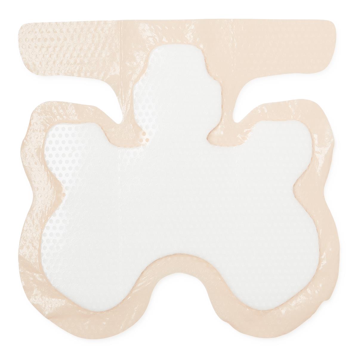 Optifoam Gentle Heel Silicone-faced Foam Dressing, side view of thickness.