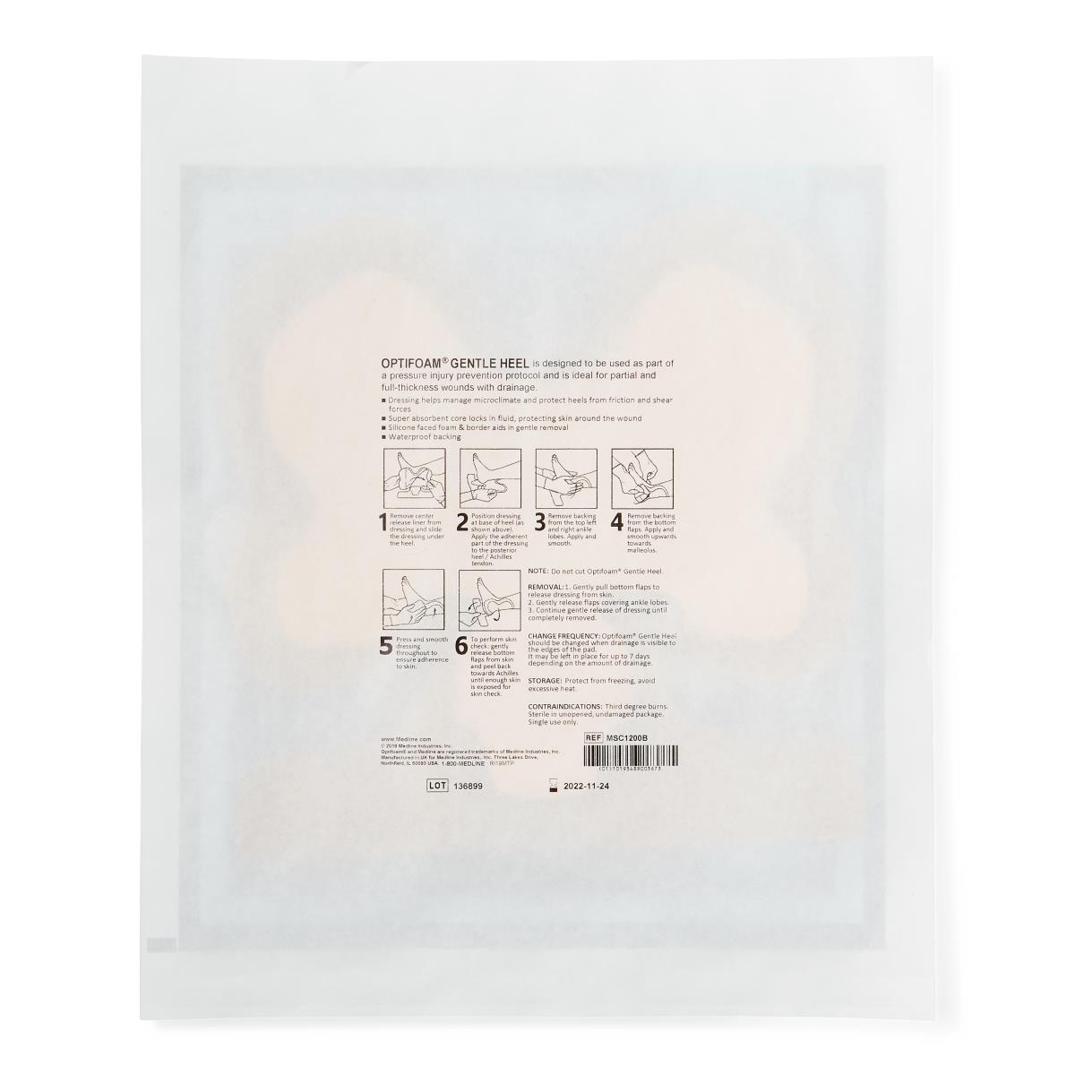 Optifoam Gentle Heel Silicone-faced Foam Dressing, showing adhesive side.