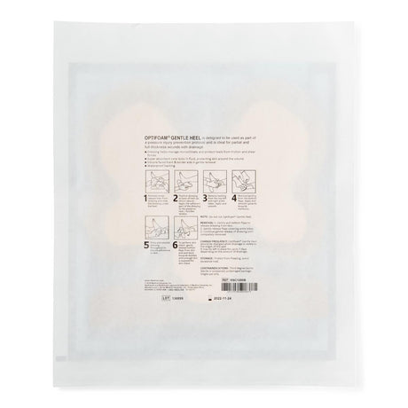 Optifoam Gentle Heel Silicone-faced Foam Dressing, showing adhesive side.