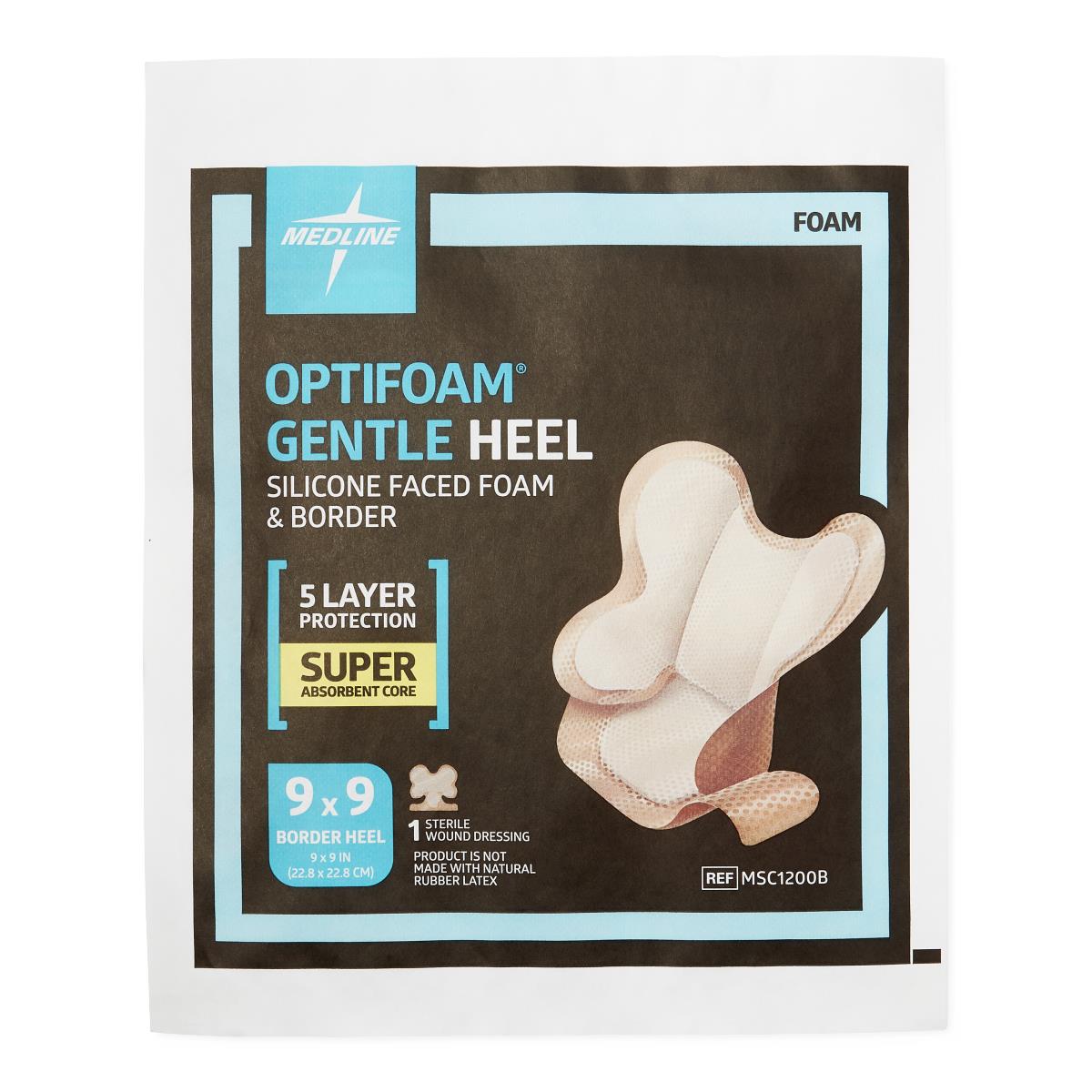 Optifoam Gentle Heel Silicone-faced Foam Dressing, applied to a heel.
