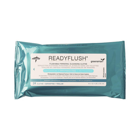 Readyflush Biodegradable Flushable Wipes packaging, primary product view.