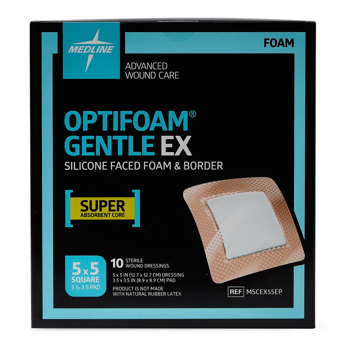 Silicone Foam Dressing Optifoam® Gentle Ex With Border Film Backing Silicone Face Square Sterile