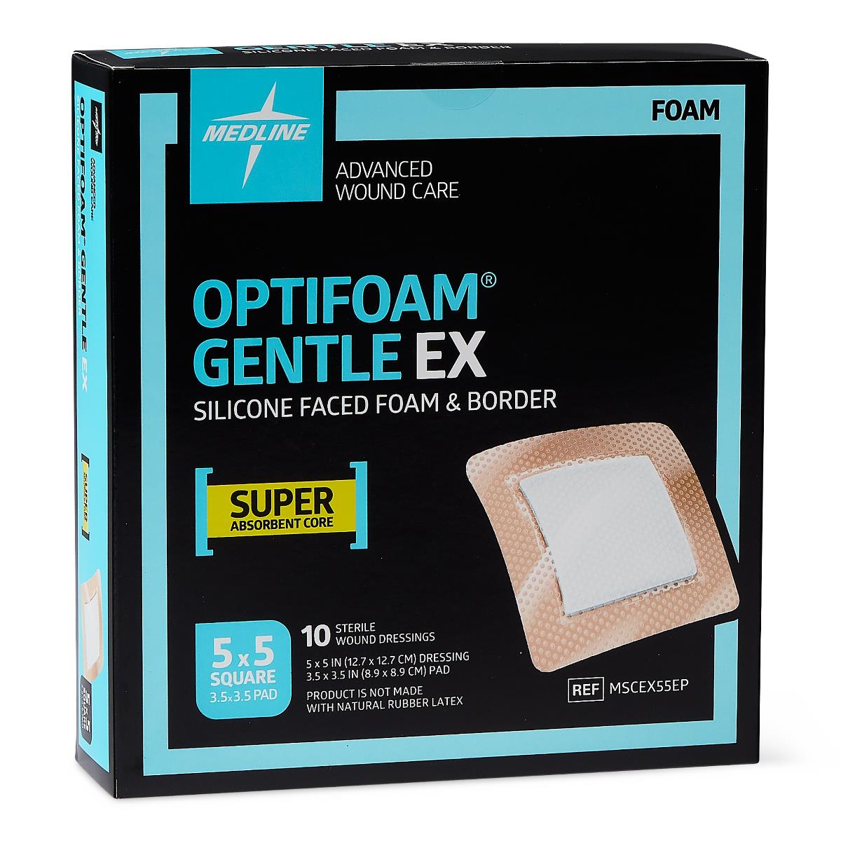 Silicone Foam Dressing Optifoam® Gentle Ex With Border Film Backing Silicone Face Square Sterile