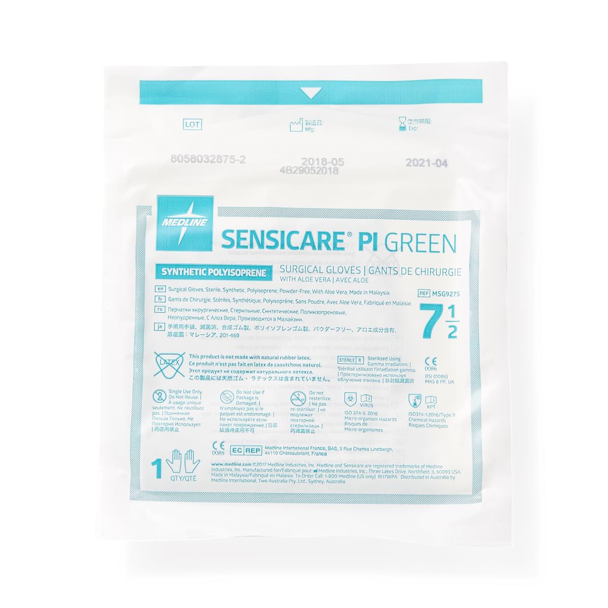 SensiCare PI Green Surgical Gloves