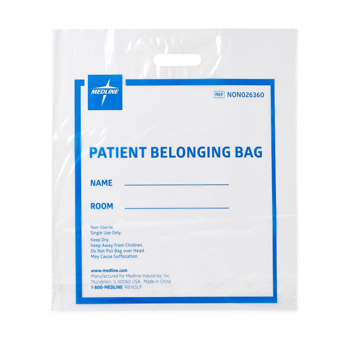 Medline Plastic Patient Belongings Bags with Patch Handle
