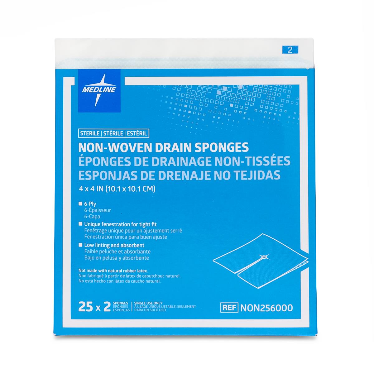 Drain Sponge Medline 4 X 4 Inch 6-ply Sterile 2 Per Pack