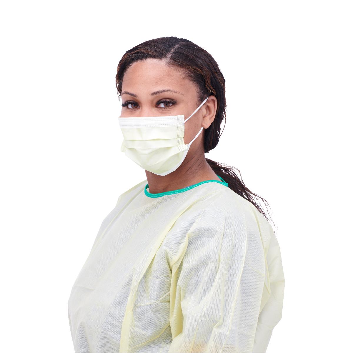 Medline ASTM Level 1 Yellow Procedure Face Mask with Ear Loops