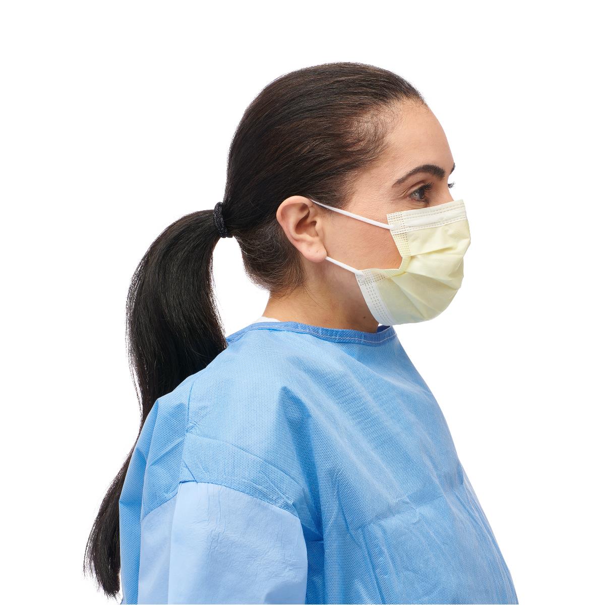 Medline ASTM Level 1 Yellow Procedure Face Mask with Ear Loops