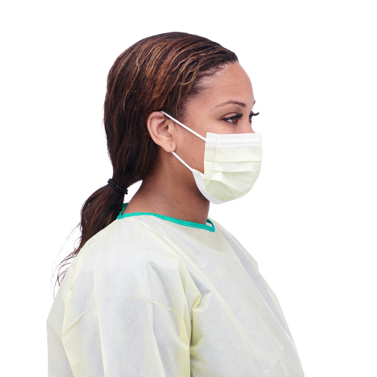 Medline ASTM Level 1 Yellow Procedure Face Mask with Ear Loops