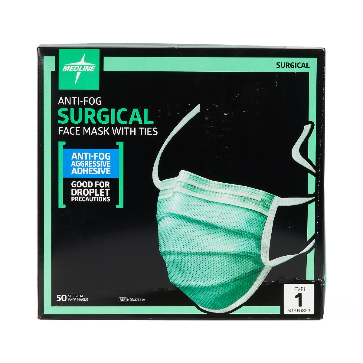 Medline ASTM Level 1 Surgical Face Mask with Anti-Fog and Ties