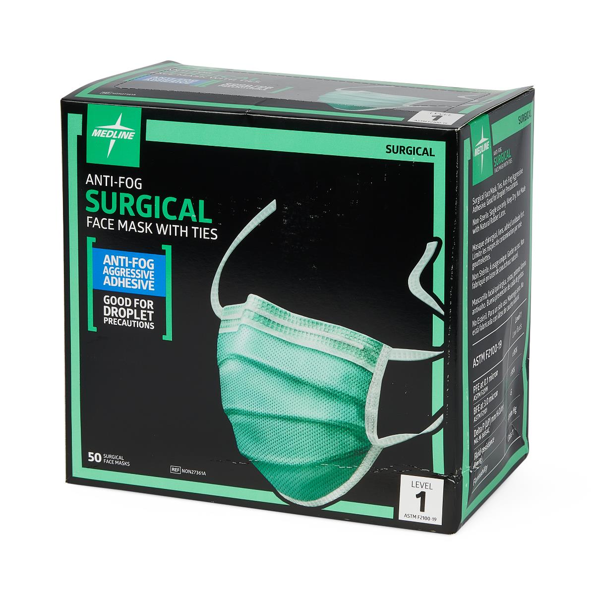 Medline ASTM Level 1 Surgical Face Mask with Anti-Fog and Ties