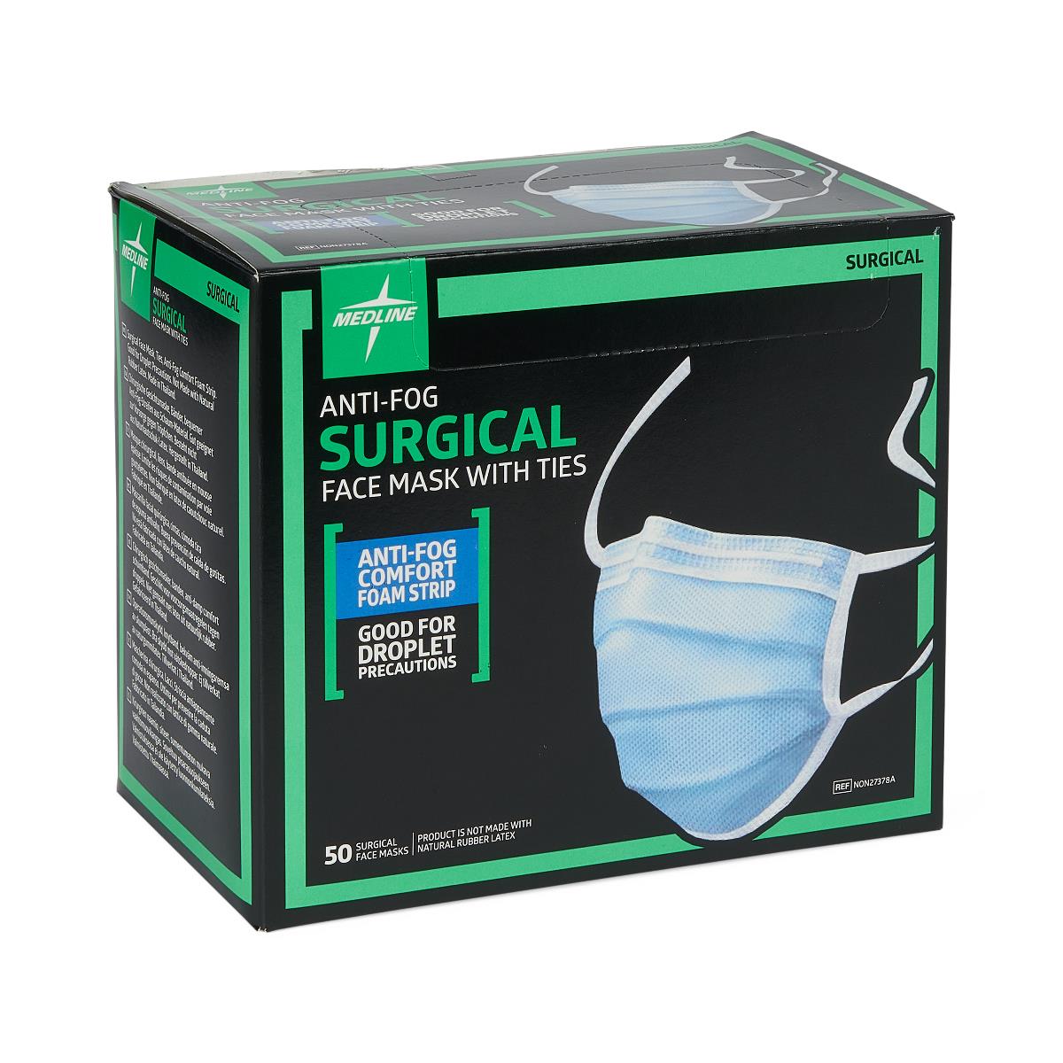 Medline ASTM Level 1 Surgical Face Mask with Anti-Fog and Ties