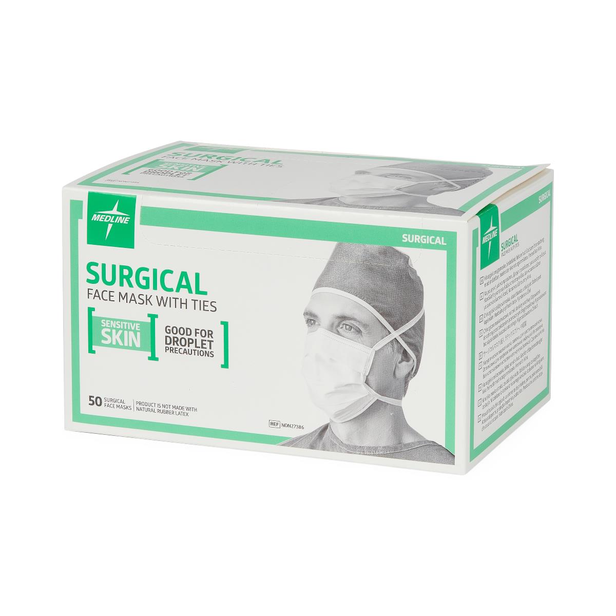 Medline ASTM Level 1 Sensitive Skin Surgical Face Masks with Ties