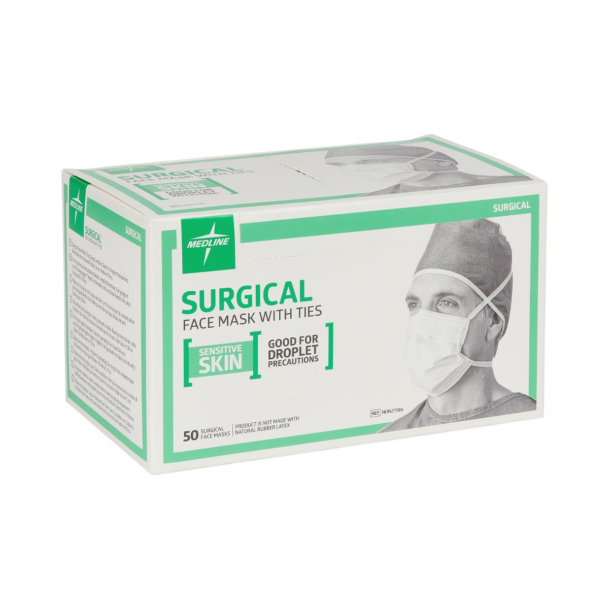 Medline ASTM Level 1 Sensitive Skin Surgical Face Masks with Ties