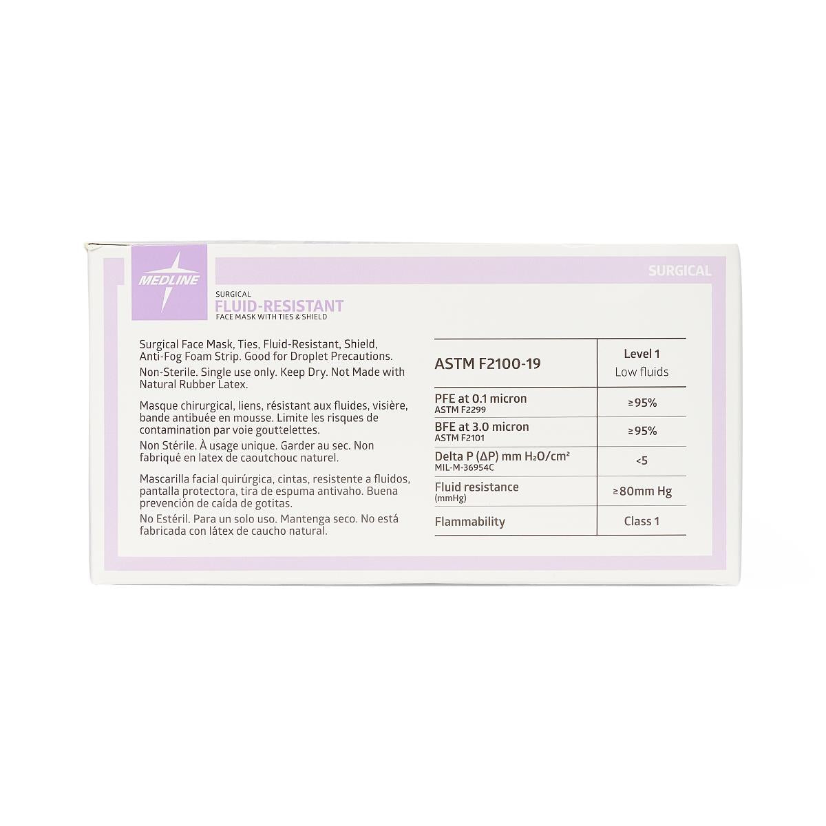 Medline ASTM L1 Surgical Mask with Anti-Fog Eye Shield with Ties