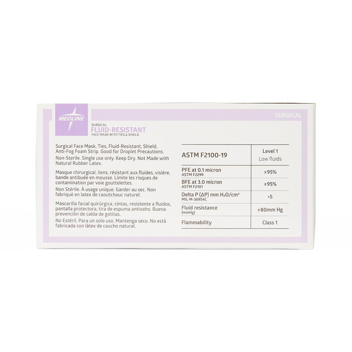 Medline ASTM L1 Surgical Mask with Anti-Fog Eye Shield with Ties