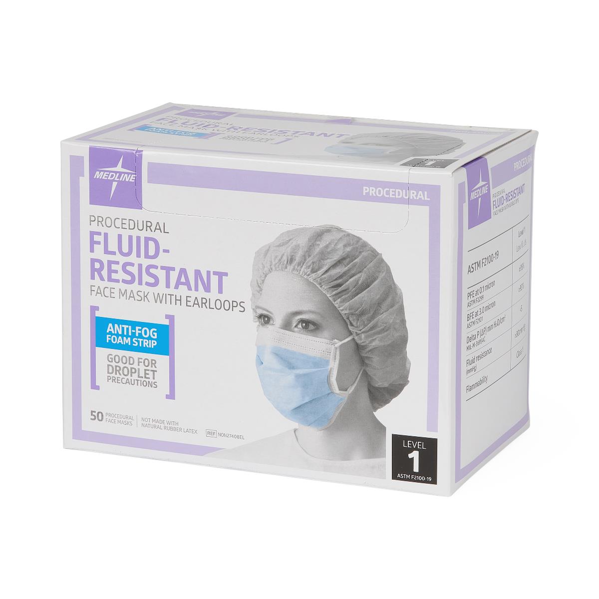 Medline ASTM L1 Proc. Face Mask with Anti-Fog Strip and Ear Loops