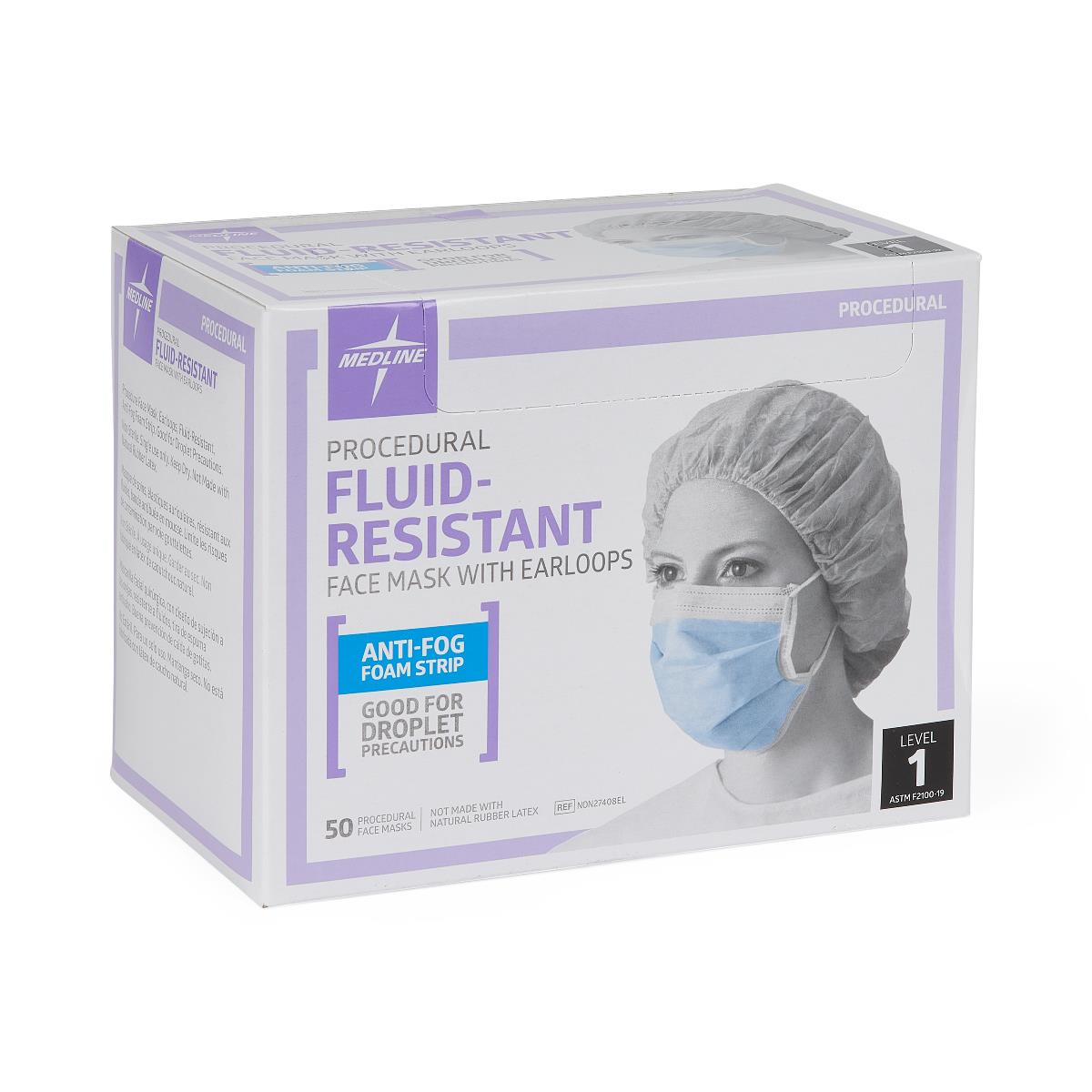 Medline ASTM L1 Proc. Face Mask with Anti-Fog Strip and Ear Loops