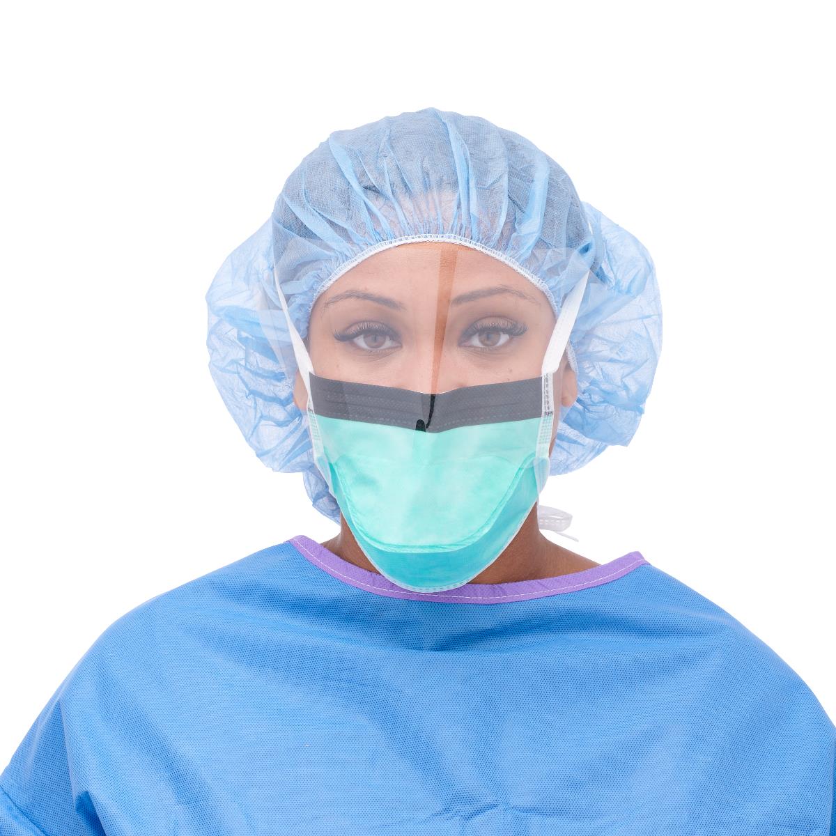 Medline ASTM Level 1 Duckbill-Style Surgical Face Mask with Eye Shield and Ties