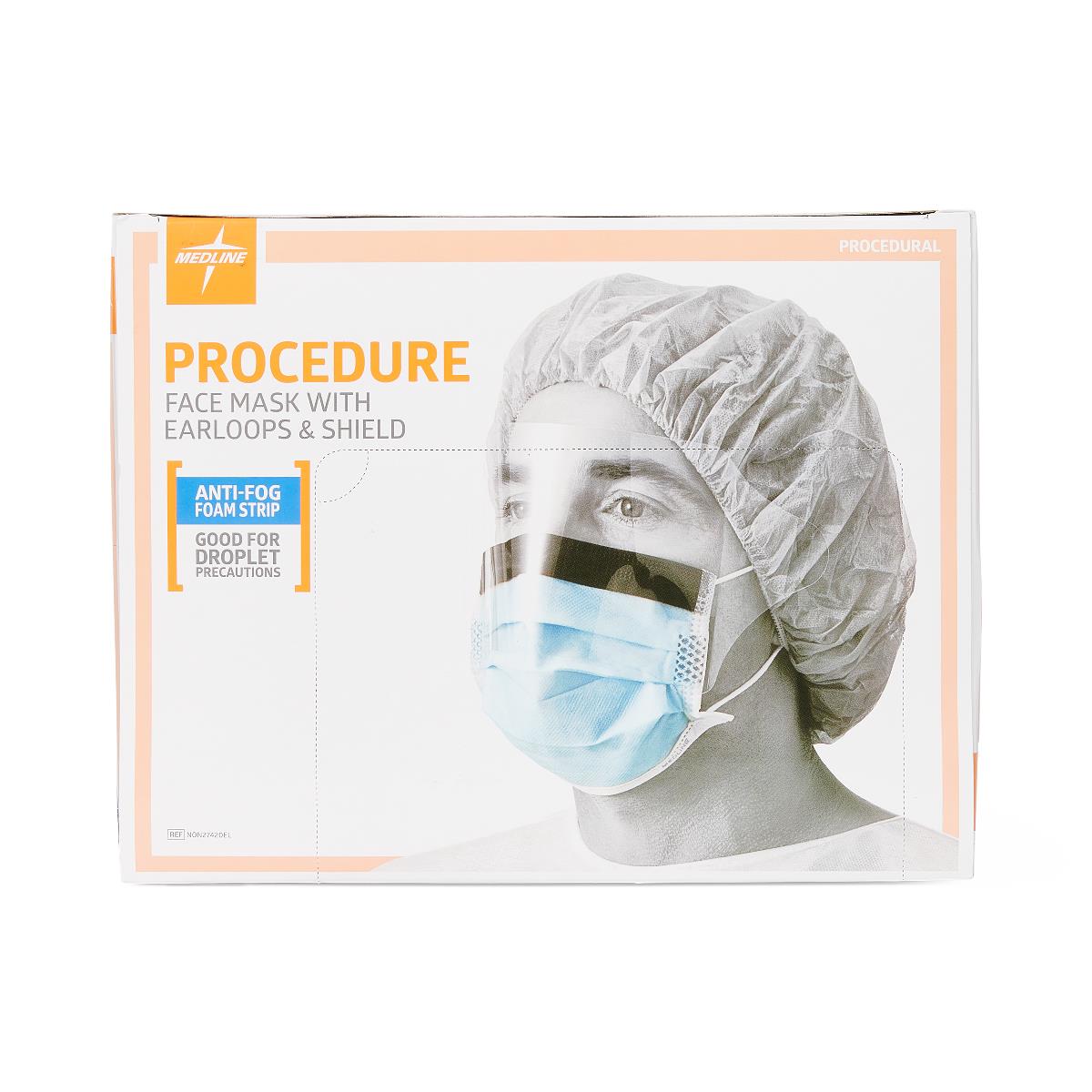 Medline ASTM Level 1 Procedure Face Mask with Anti-Fog Shield and Ear Loops
