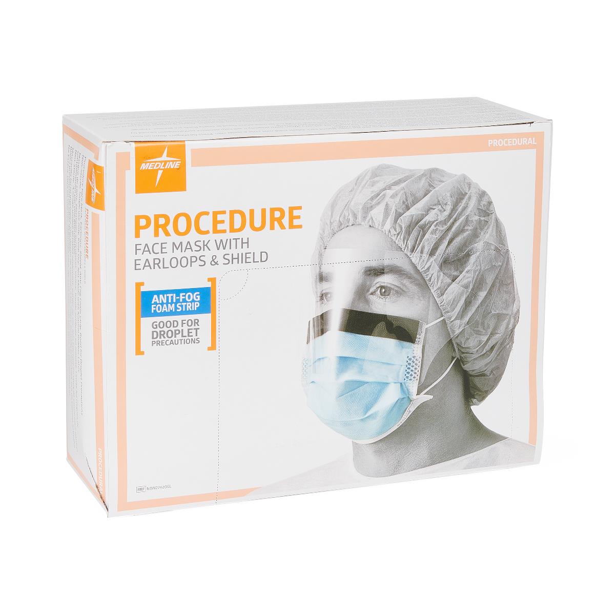 Medline ASTM Level 1 Procedure Face Mask with Anti-Fog Shield and Ear Loops