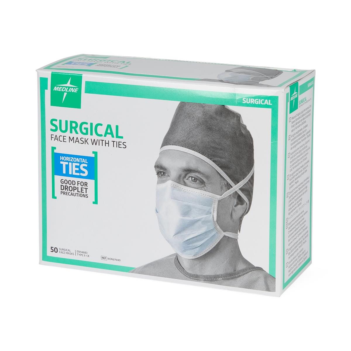 Medline ASTM Level 1 Surgical Masks with Horizontal Ties
