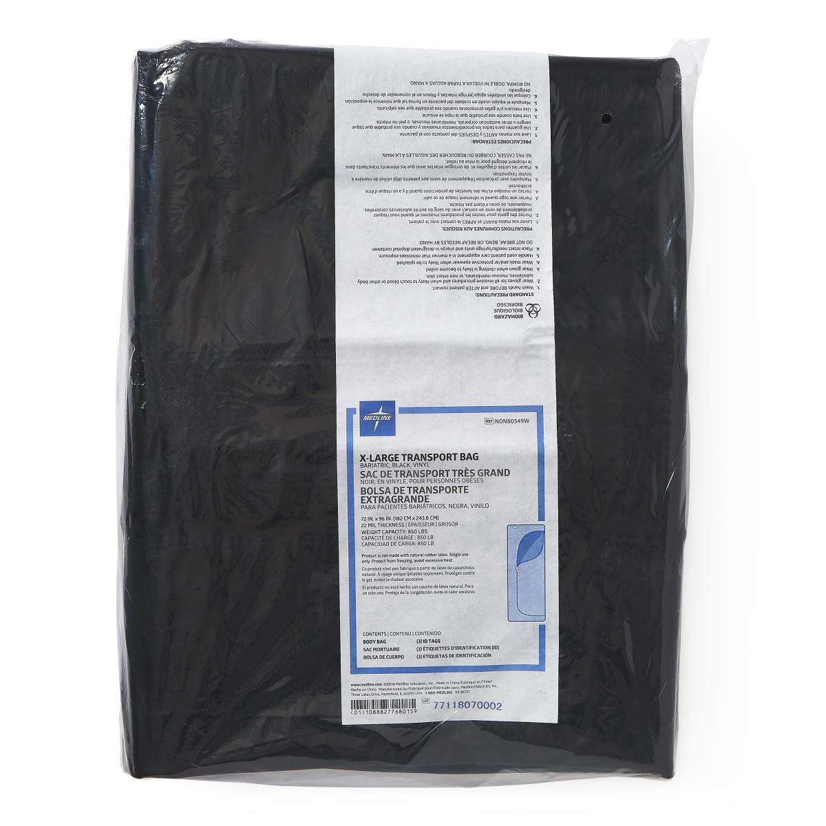Medline Adult Black Vinyl Disaster Body Bags