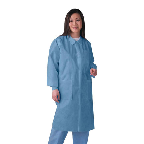 Knit-Cuff Multilayer SMS Lab Coats with Traditional Collar