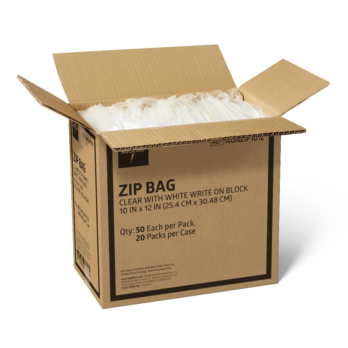 Medline Plastic Zip Closure Bags with White Write-On Block