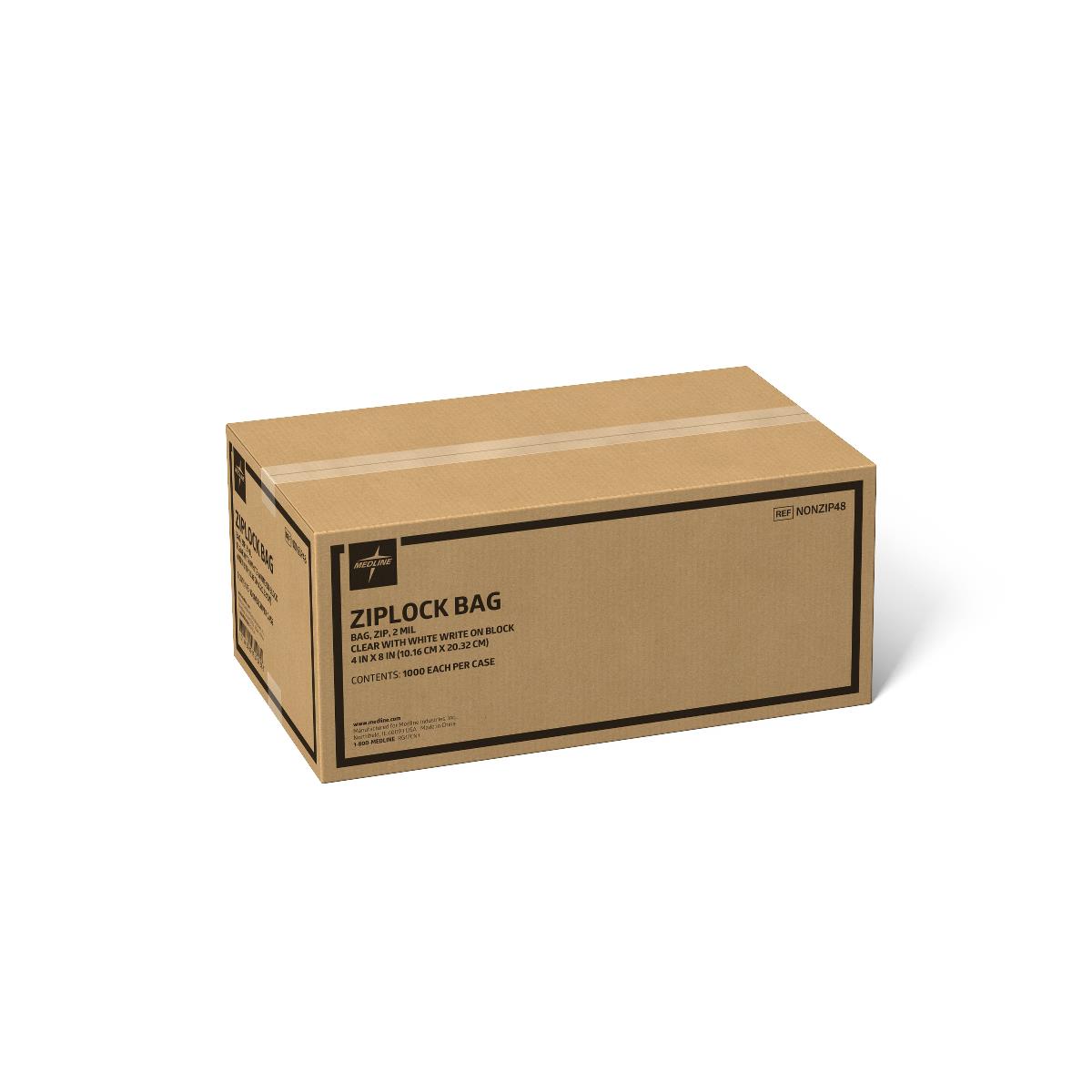 Medline Plastic Zip Closure Bags with White Write-On Block