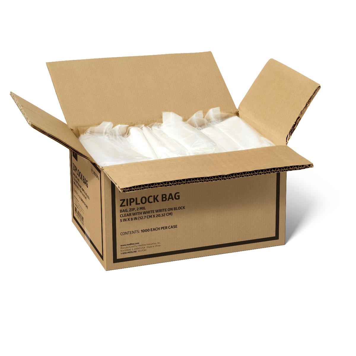 Medline Plastic Zip Closure Bags with White Write-On Block