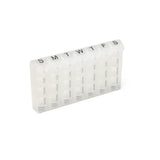 Medline 7-day pill organizer with clear lids on each daily section.