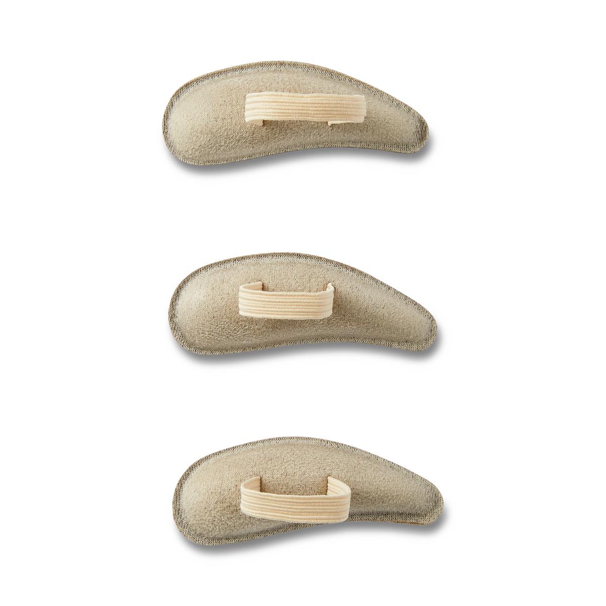 Top-down view of Medline Suede Hammertoe Crests, demonstrating their compact size.