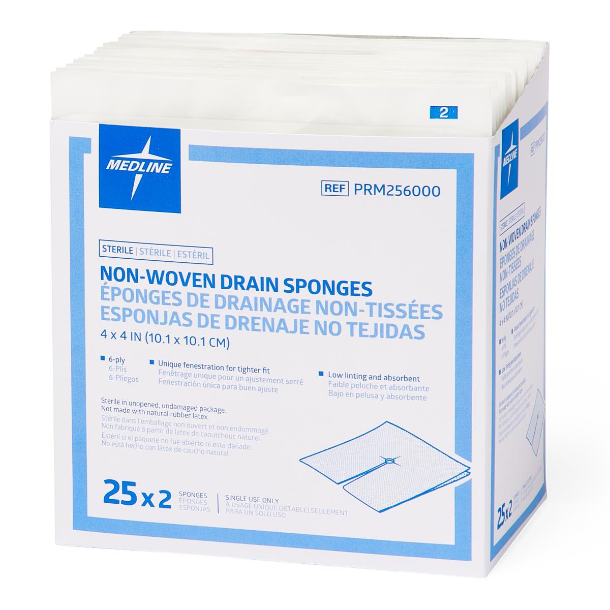 Medline Sterile Nonwoven Gauze Drain Sponges