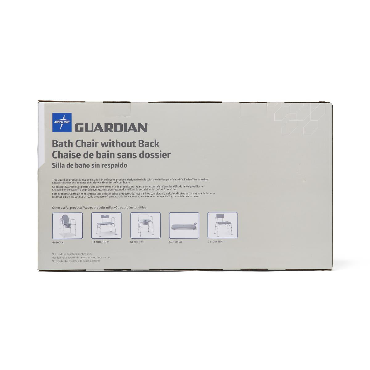 Medline Guardian shower chair/bench without back, side view.