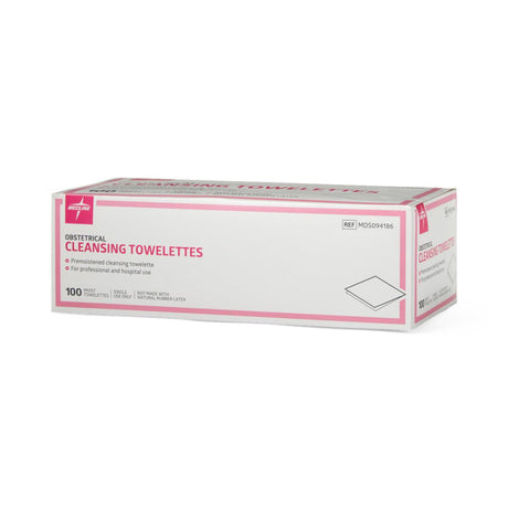 Medline Obstetrical Cleaning Towelettes, box of individually wrapped towelettes.