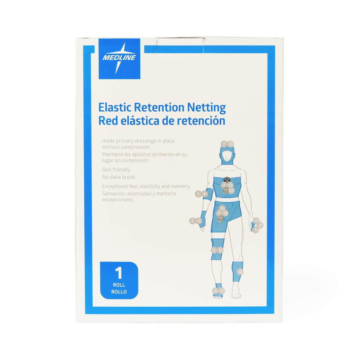 Packaging for Medline stretch tubular elastic dressing retention nets.