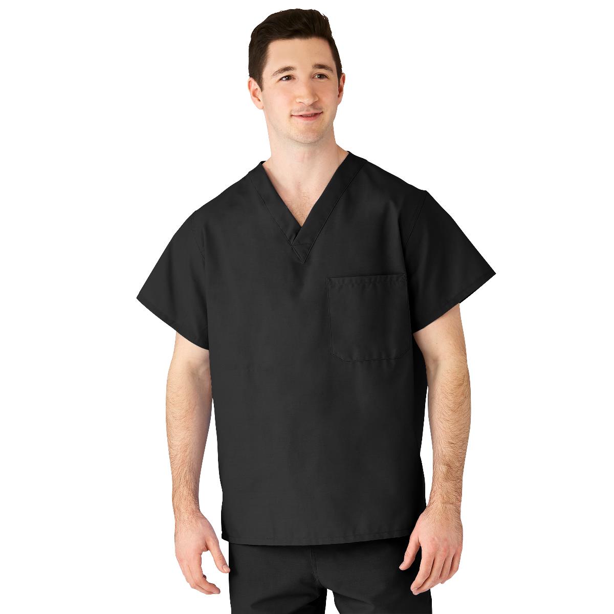 AngelStat Unisex Reversible  Scrub Tops with Angelica CC - Black (Style 610)