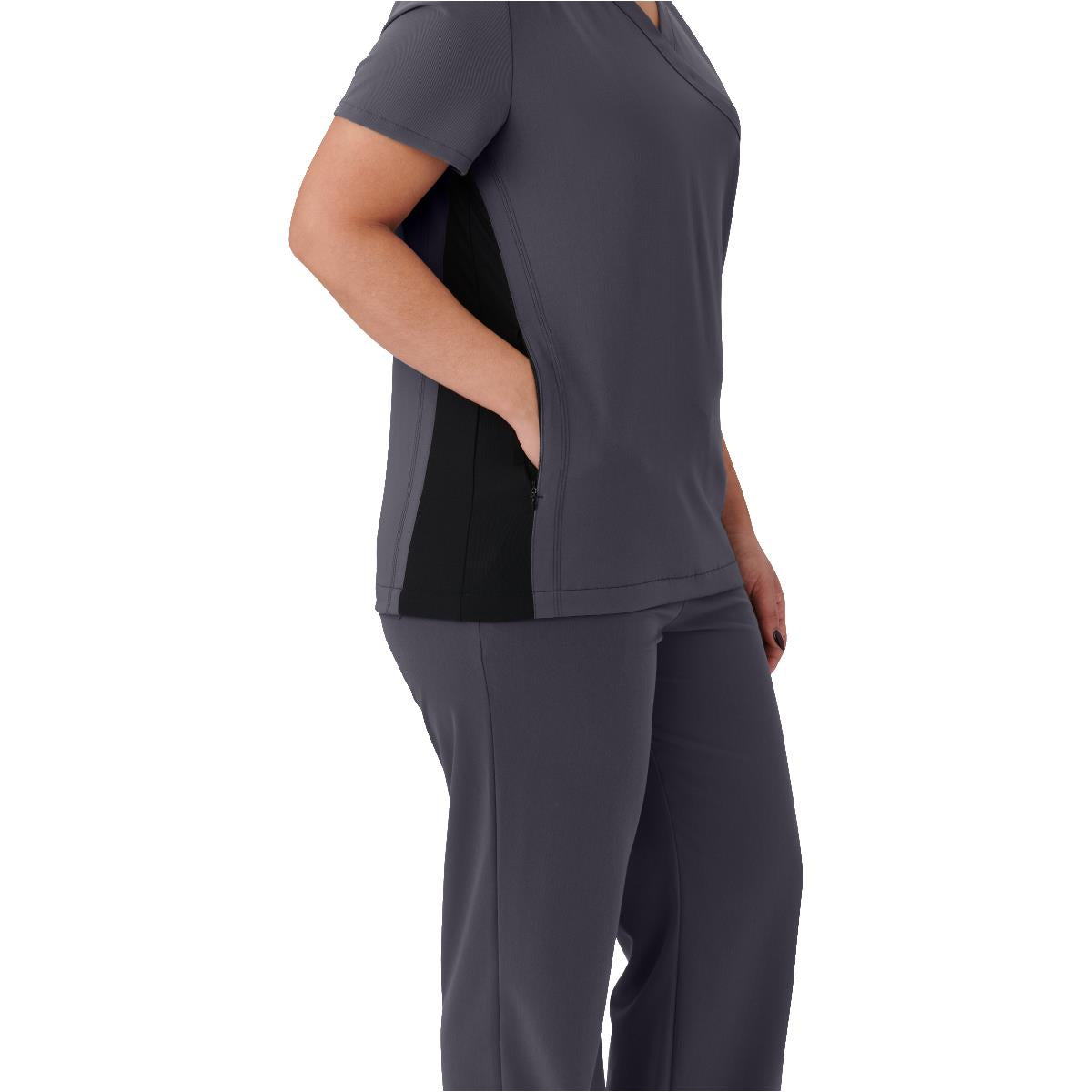 Staten AVE Women's Yoga-Style Scrub Tops with Zipper Pockets (Style 4865)