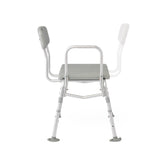 Transfer bath bench with back support, close-up of non-slip feet.