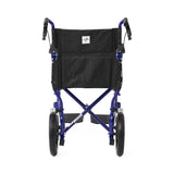 Close-up of the aluminum transport chair's footrests.