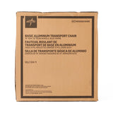 Folded aluminum basic transport chair for storage or transport.