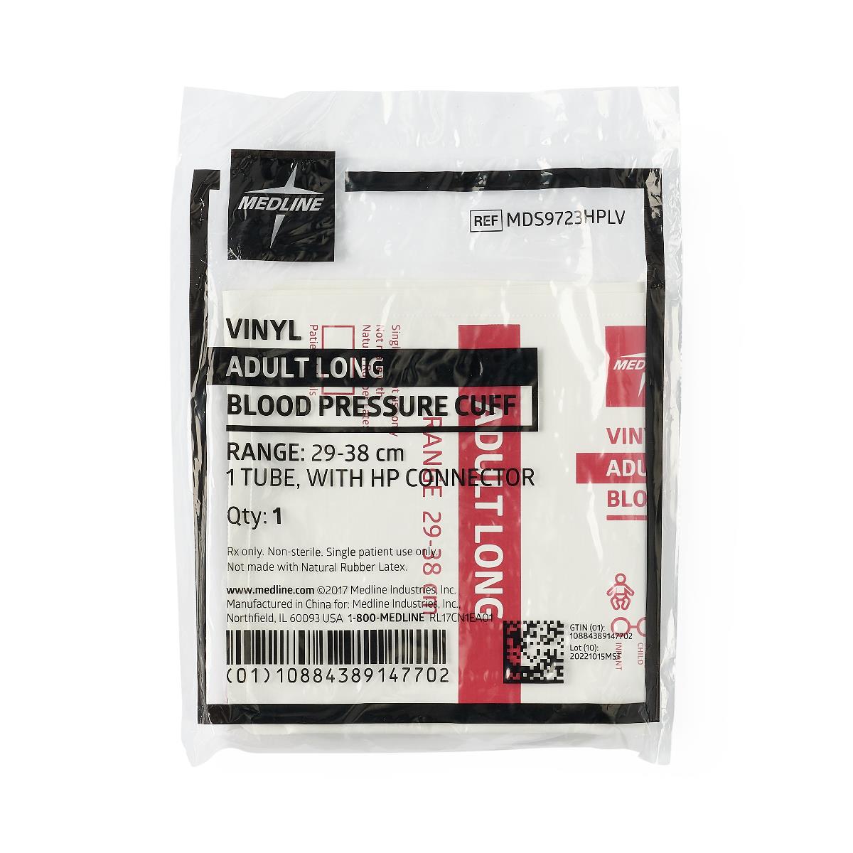 Medline Disposable Vinyl 1-Tube BP Cuffs with Bayonet Connector