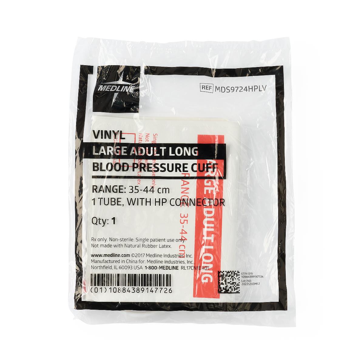 Medline Disposable Vinyl 1-Tube BP Cuffs with Bayonet Connector